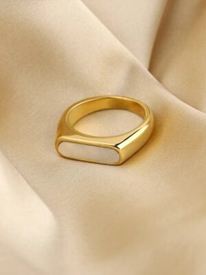 Alpha White Enamel Gold Ring